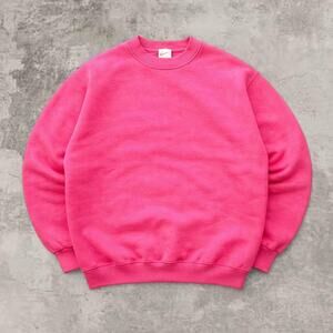 Tultex Hot Pink Crewneck 1980s USA Made Blank Boxy Sweatshirt L Cotton Oversized